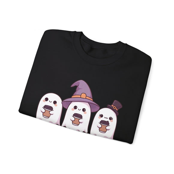 Cutie Halloween Coffee Ghosts Crewneck Sweatshirt